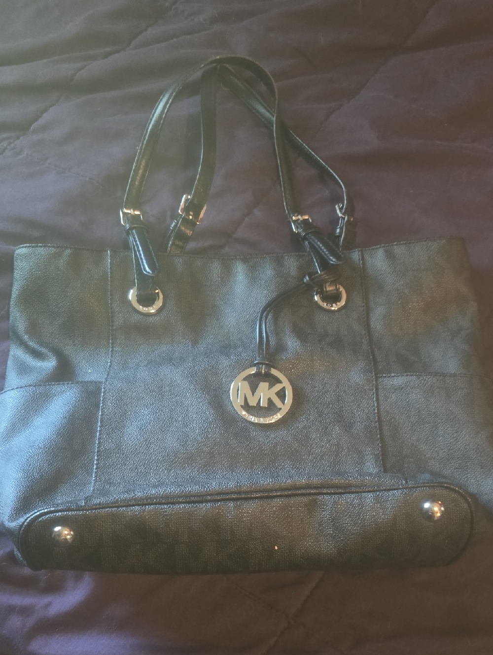 MICHAEL Michael Kors Black Leather Tote with MK Logo Charm